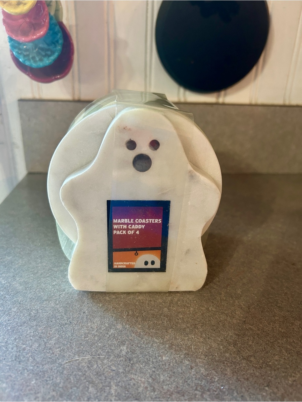 White Marble Ghost Coaster Set with Caddy